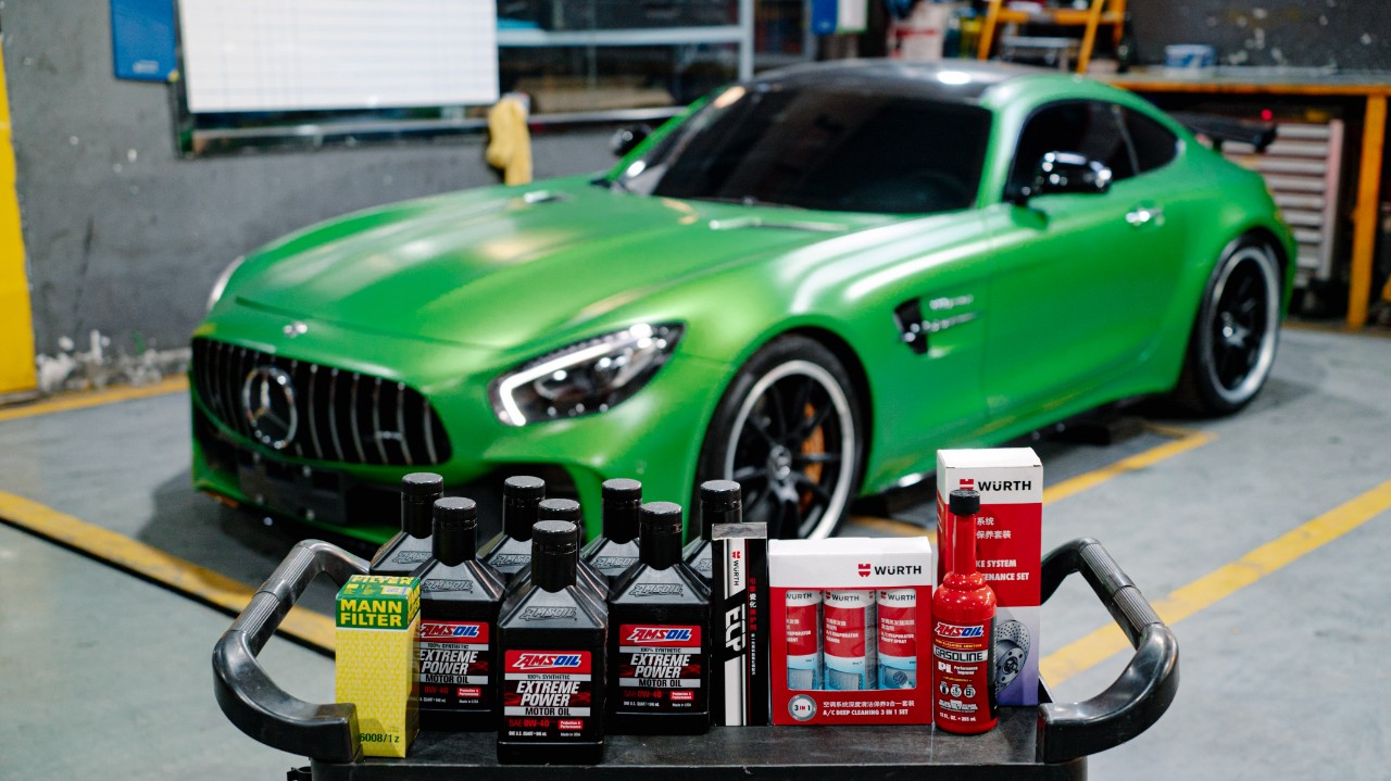 奔驰 AMG GTR 更换安索性能版0W40 P400＋安索API添加剂+曼牌机滤+伍尔特空调保养套装